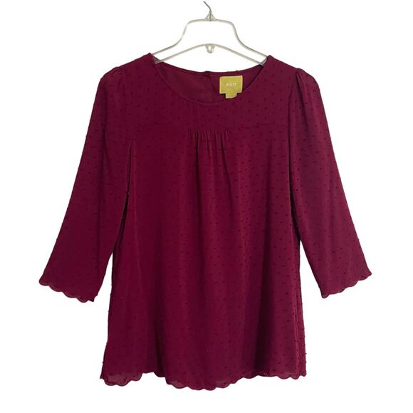 Maeve Anthropologie Emmeline Swiss Dot Blouse Size 0 Burgundy Red Holiday - Picture 10 of 10